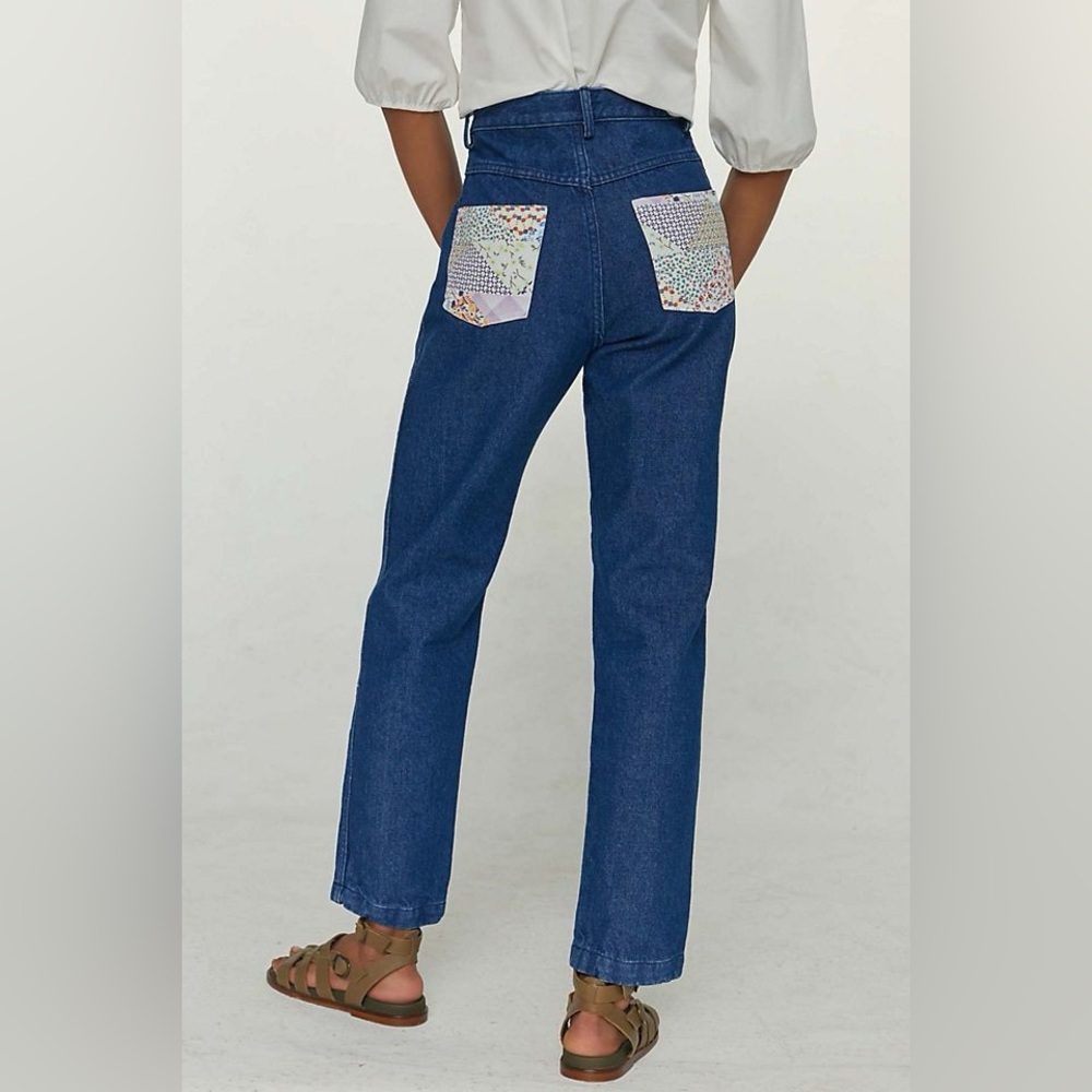 Anthropologie Carleen Cottagecore Floral Patch Straight Leg High Rise Jeans 27